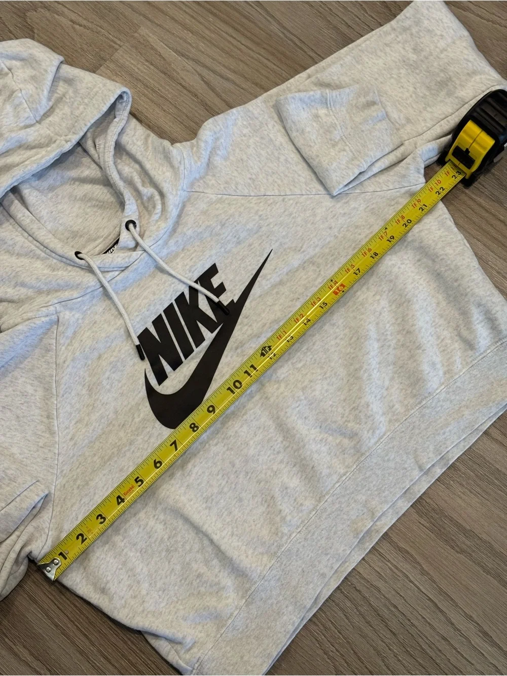 Nike Women's Light Gray Cropped Hoodie with Black Logo Medium